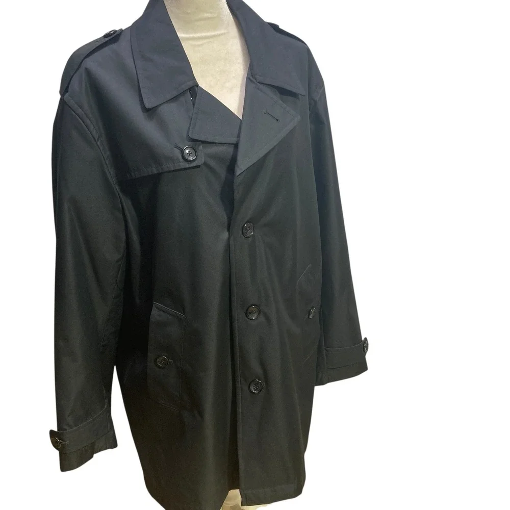 Tommy Hilfiger‎ Womens Black Trench Coat Button Front Rain Jacket Collared L